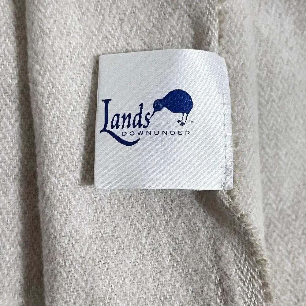 Lands Downunder Italian Herringbone Fringed Cream Throw Blanket Soft Italy